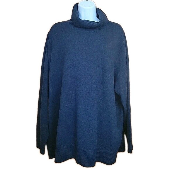LANDS END Plus Size 3X Cashmere Turtleneck Sweater Navy Blue NWT Solid - Picture 1 of 8